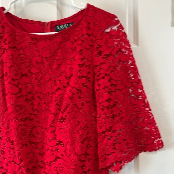 Lauren Ralph Lauren All Over Floral Lace Cherry Red Mini Dress - Size 6 - Picture 4 of 13